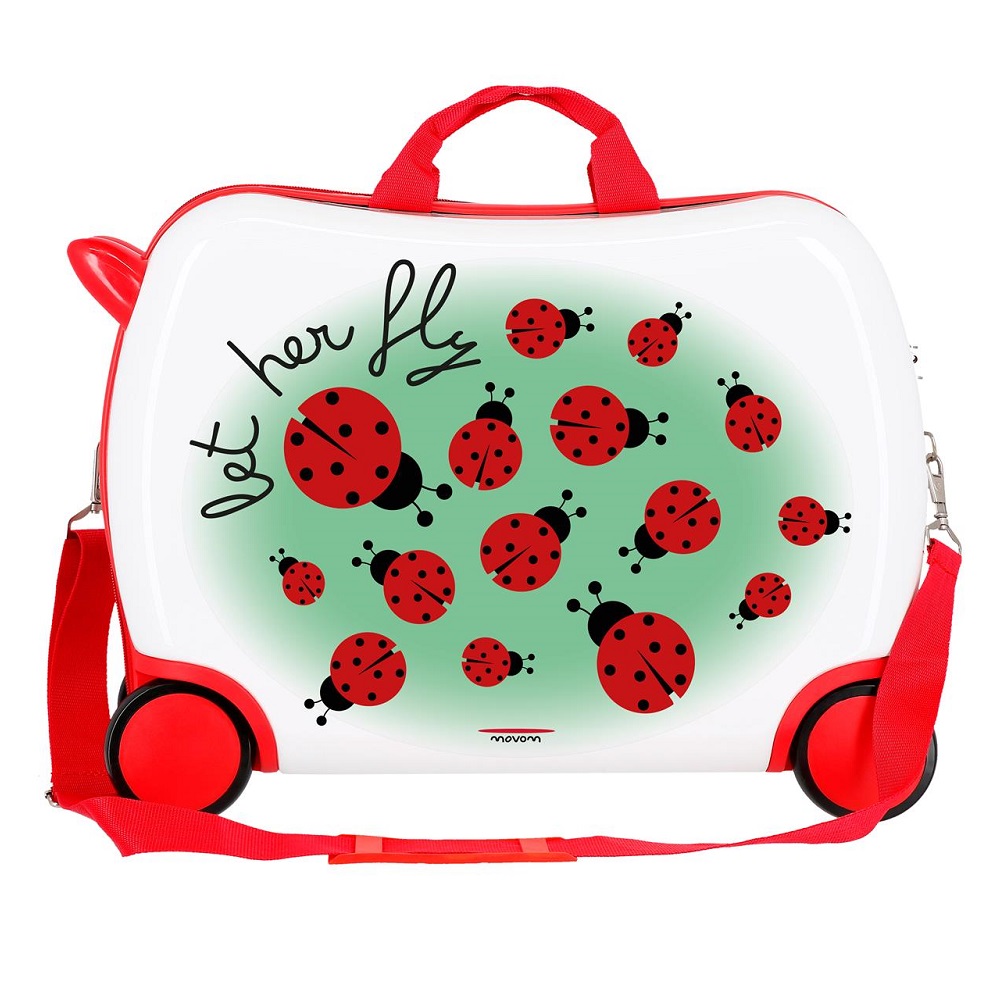 Resväska barn att åka på Movom Ladybird vit