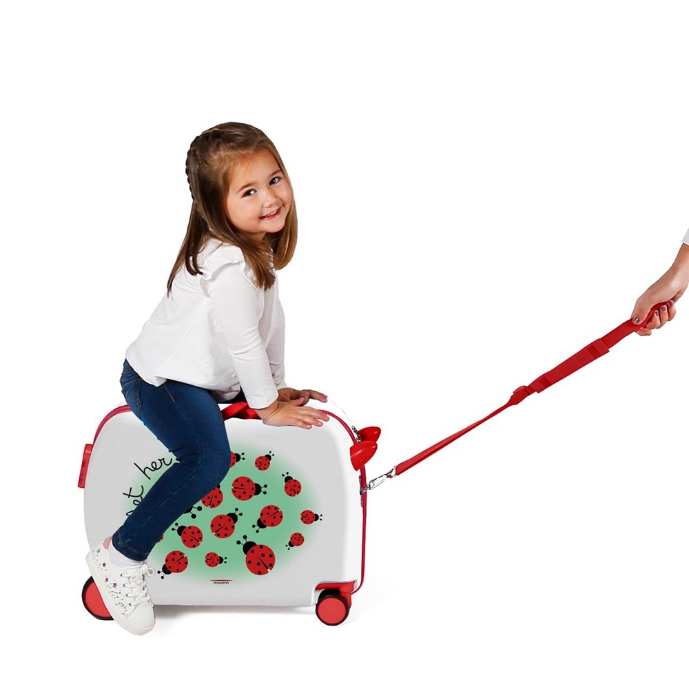 Resväska barn att åka på Movom Ladybird vit