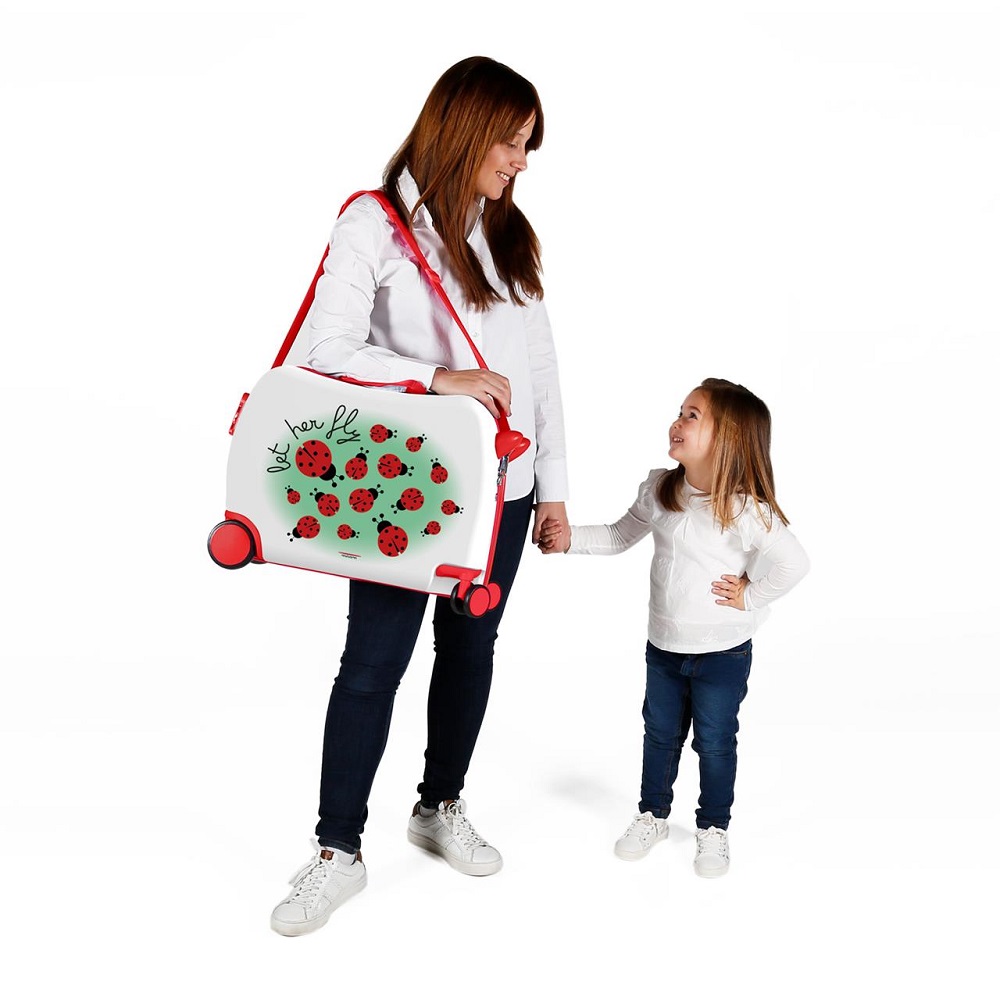 Resväska barn att åka på Movom Ladybird vit