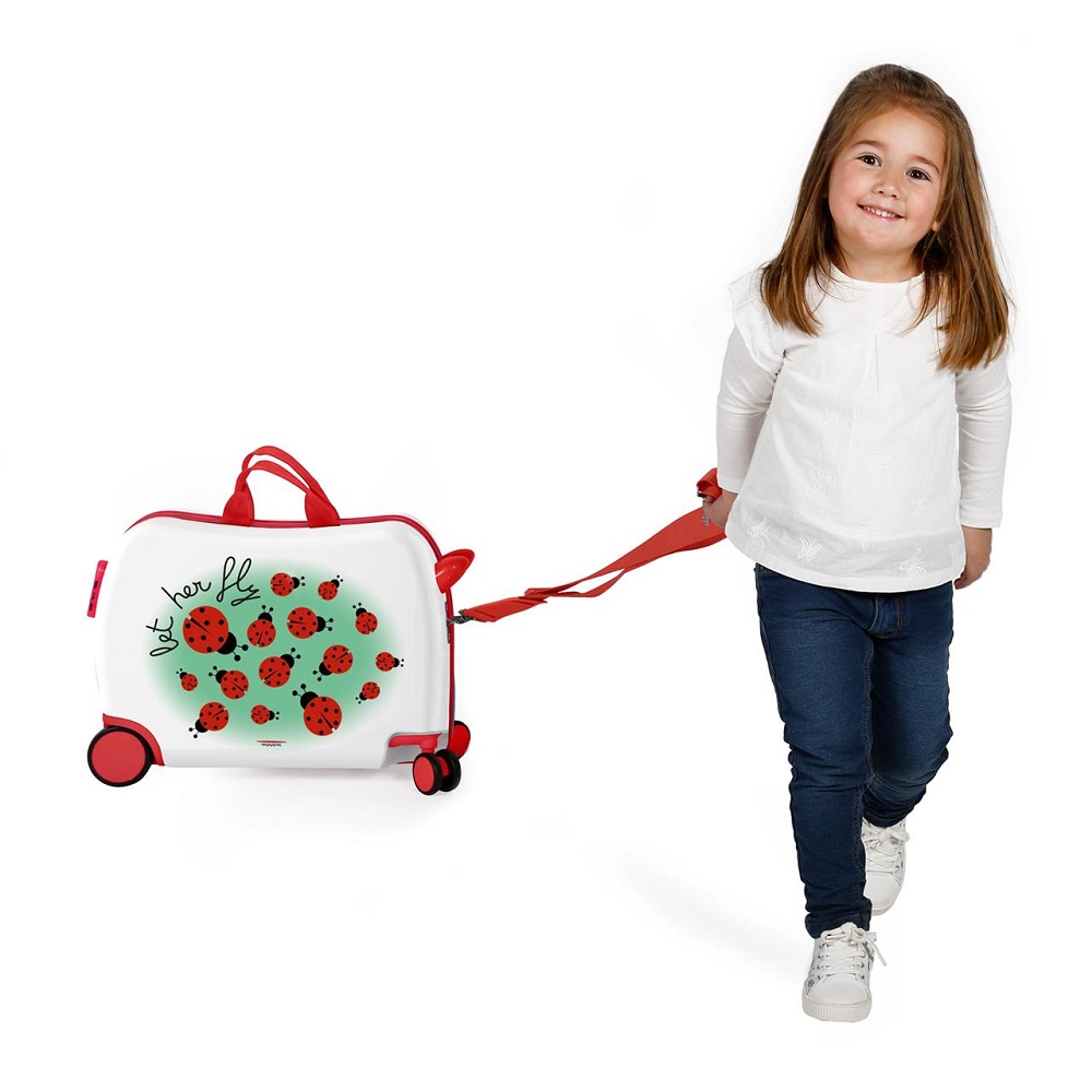 Resväska barn att åka på Movom Ladybird vit
