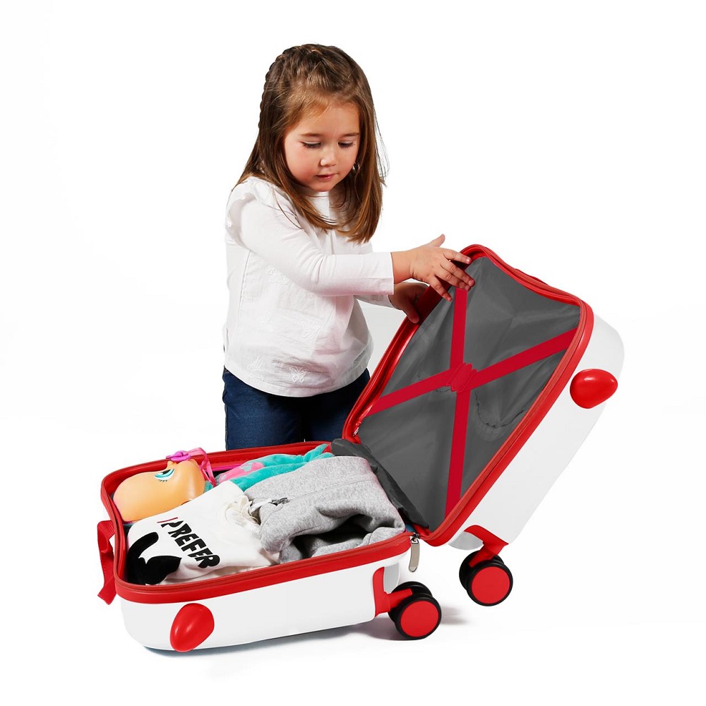 Resväska barn att åka på Movom Ladybird vit