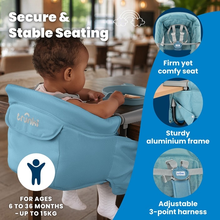 Laste Söögitool - Trunki Clamp & Dine Blue