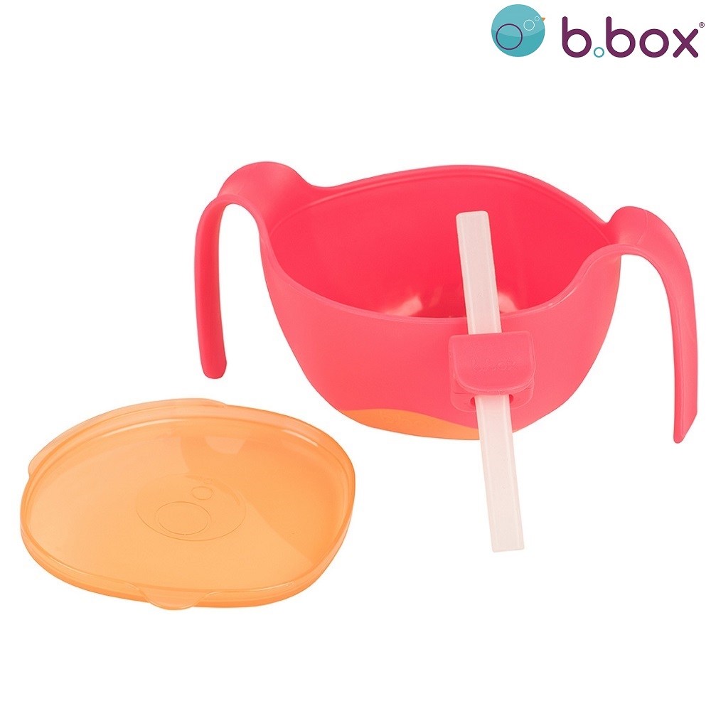 Laste kauss kõrre ja kaanega B.box Bowl and Straw XL Strawberry Shake
