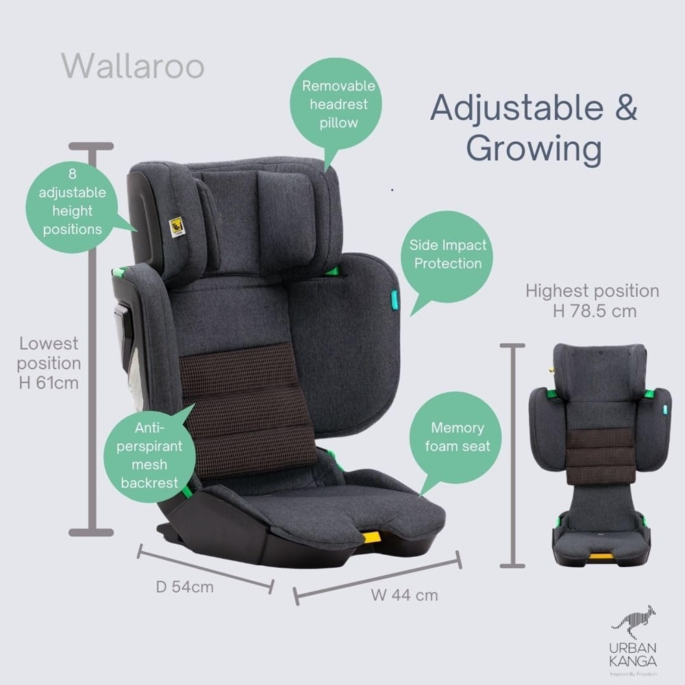 Laste kokkupandav turvatool autosse Urban Kanga Wallaroo Grey