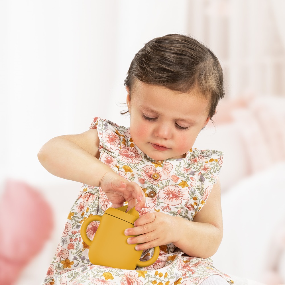 Laste joogitass & snäkitops Reer Yellow
