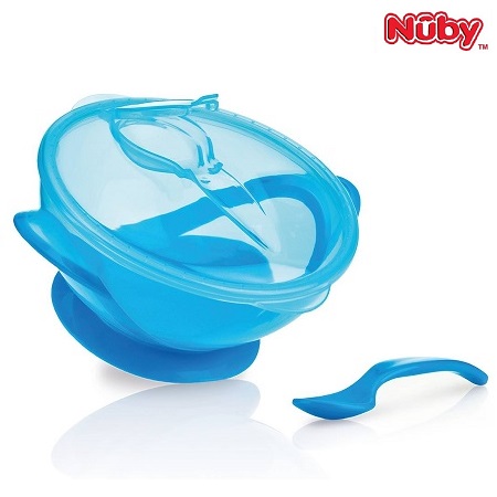 Reisitaldrik kaane- ja lusikaga Nûby Easy Go Suction Bowl sinine