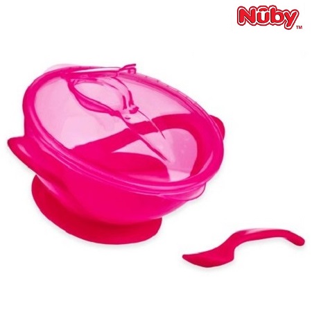 Reisitaldrik kaane- ja lusikaga Nûby Easy Go Suction Bowl roosa