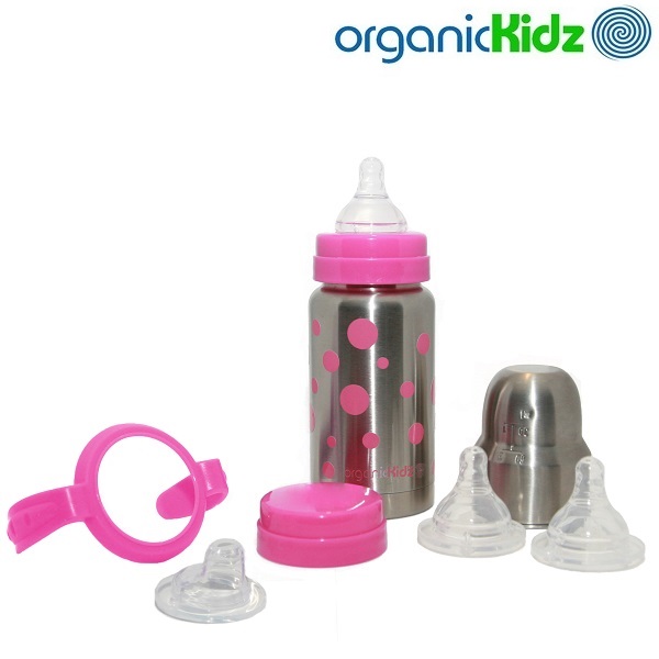 Termos-lutipudel komplekt OrganicKidz Baby Grow Up 200 ml Pink Dots