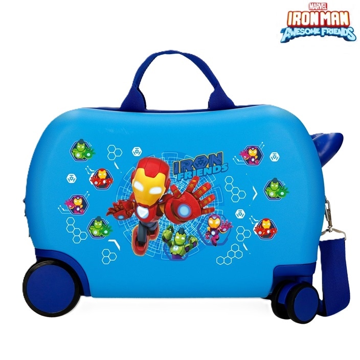Laste pealeistutav reisikohver Iron Friends Blue