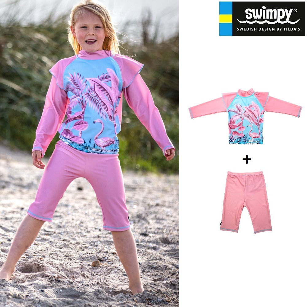 Laste UV-Kaitsega ujumispüksid ja särk Swimpy Flamingo